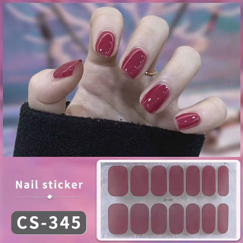 14/16Tips Full Cover Gradient Nail Stickers Multi Color Self Adhesive Slider No Need UV Lamp Cured Press on Nail Decal