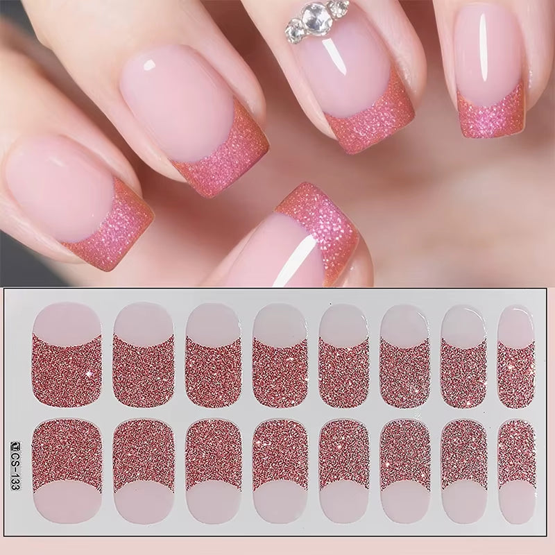 14/16Tips Full Cover Gradient Nail Stickers Multi Color Self Adhesive Slider No Need UV Lamp Cured Press on Nail Decal