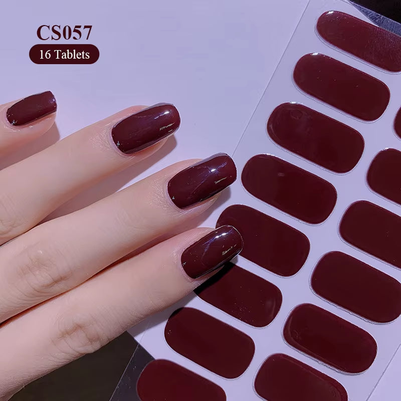 14/16Tips Full Cover Gradient Nail Stickers Multi Color Self Adhesive Slider No Need UV Lamp Cured Press on Nail Decal