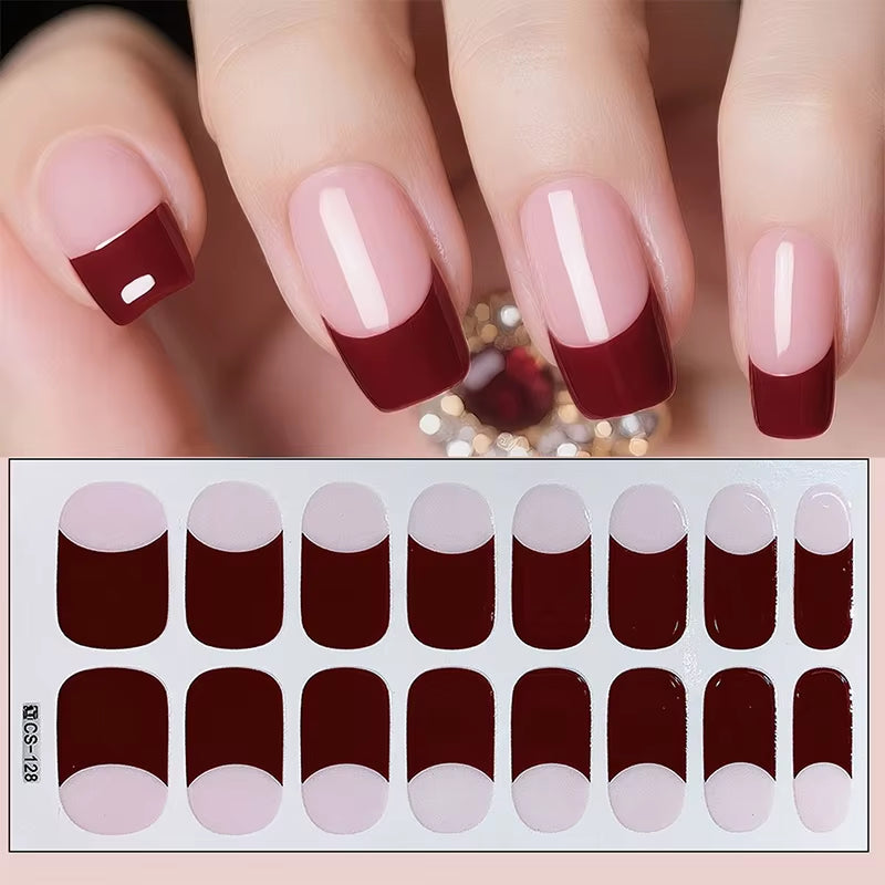 14/16Tips Full Cover Gradient Nail Stickers Multi Color Self Adhesive Slider No Need UV Lamp Cured Press on Nail Decal
