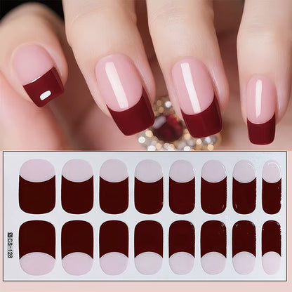14/16Tips Full Cover Gradient Nail Stickers Multi Color Self Adhesive Slider No Need UV Lamp Cured Press on Nail Decal