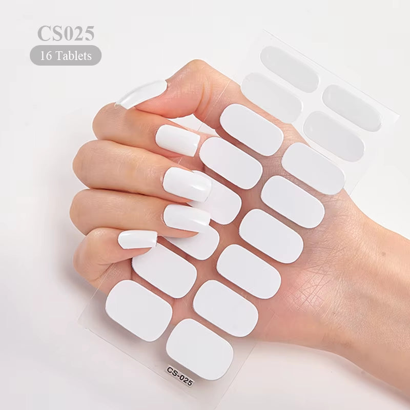 14/16Tips Full Cover Gradient Nail Stickers Multi Color Self Adhesive Slider No Need UV Lamp Cured Press on Nail Decal