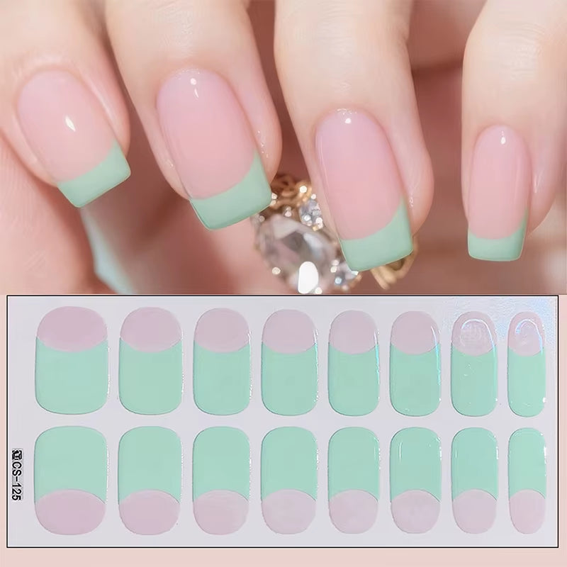 14/16Tips Full Cover Gradient Nail Stickers Multi Color Self Adhesive Slider No Need UV Lamp Cured Press on Nail Decal