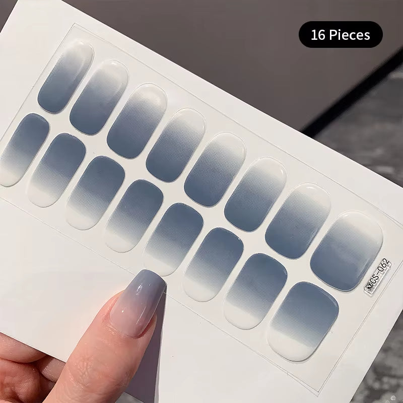 14/16Tips Full Cover Gradient Nail Stickers Multi Color Self Adhesive Slider No Need UV Lamp Cured Press on Nail Decal