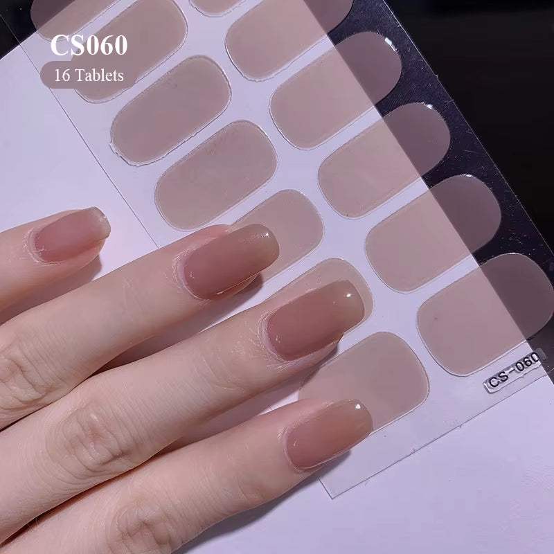 14/16Tips Full Cover Gradient Nail Stickers Multi Color Self Adhesive Slider No Need UV Lamp Cured Press on Nail Decal