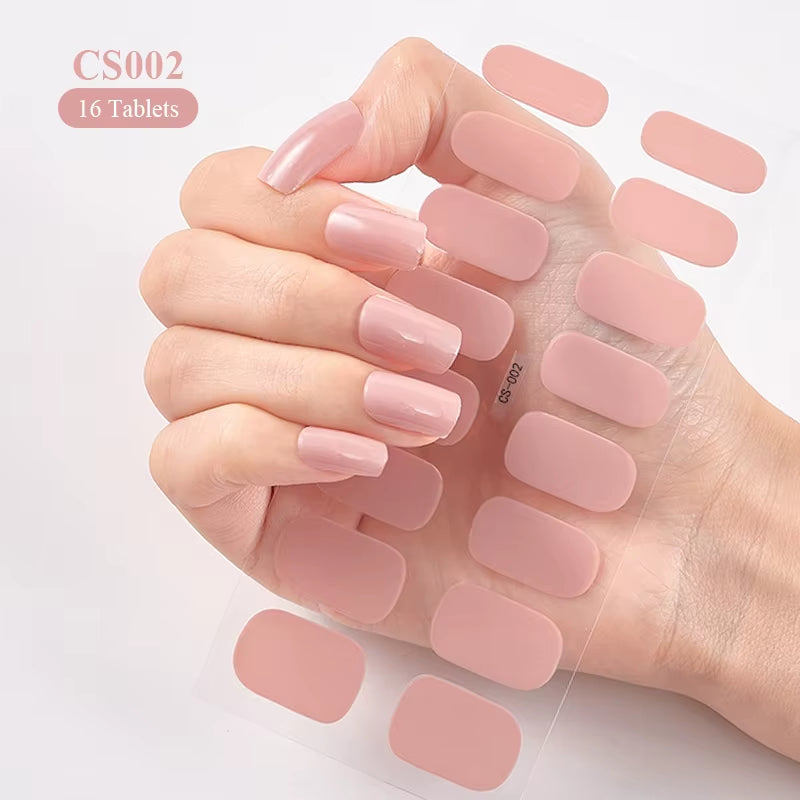 14/16Tips Full Cover Gradient Nail Stickers Multi Color Self Adhesive Slider No Need UV Lamp Cured Press on Nail Decal
