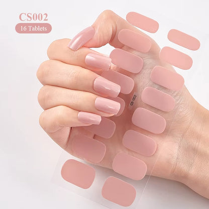14/16Tips Full Cover Gradient Nail Stickers Multi Color Self Adhesive Slider No Need UV Lamp Cured Press on Nail Decal