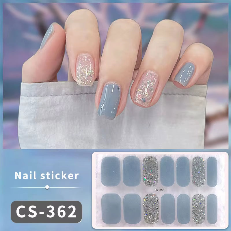 14/16Tips Full Cover Gradient Nail Stickers Multi Color Self Adhesive Slider No Need UV Lamp Cured Press on Nail Decal