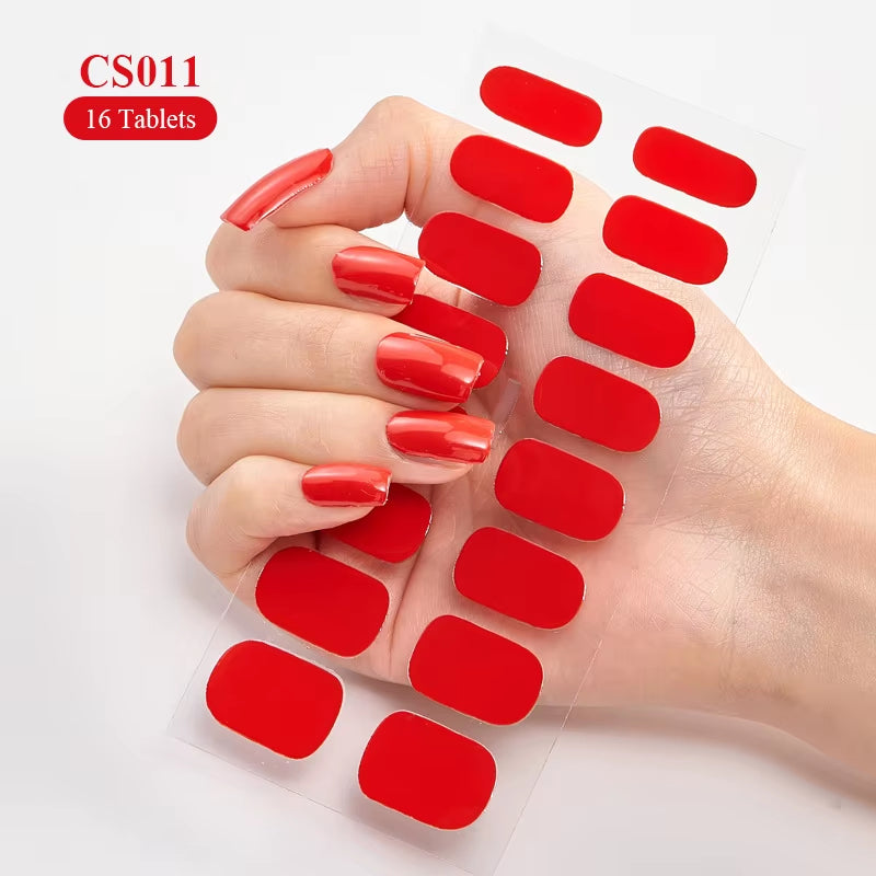 14/16Tips Full Cover Gradient Nail Stickers Multi Color Self Adhesive Slider No Need UV Lamp Cured Press on Nail Decal