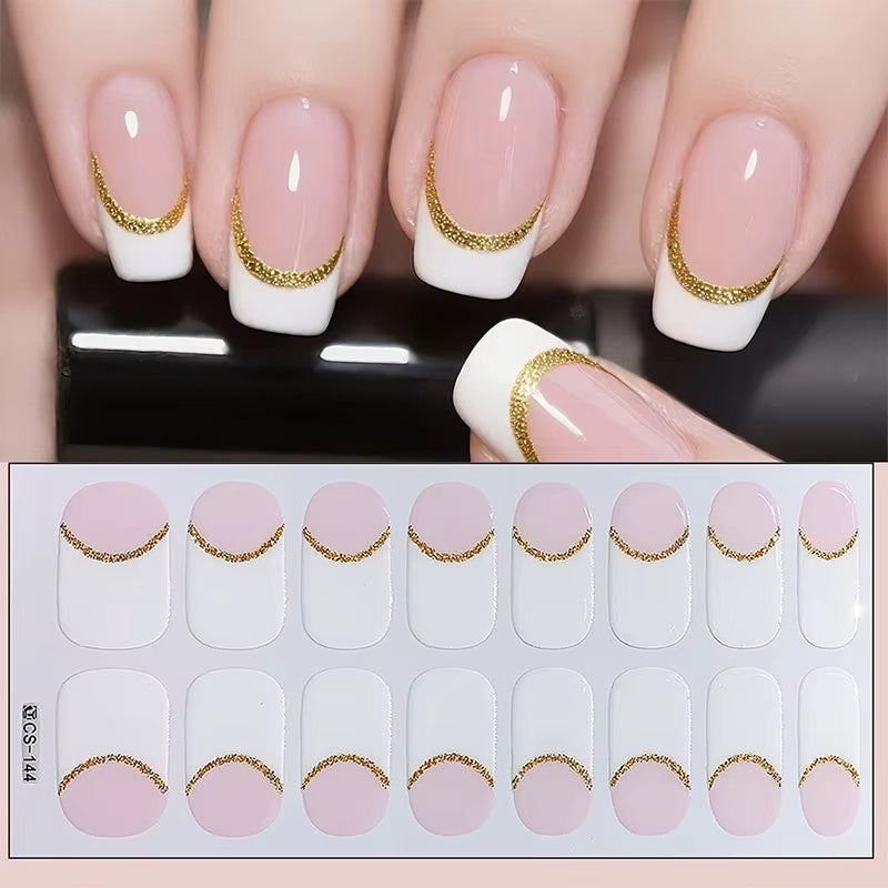 14/16Tips Full Cover Gradient Nail Stickers Multi Color Self Adhesive Slider No Need UV Lamp Cured Press on Nail Decal
