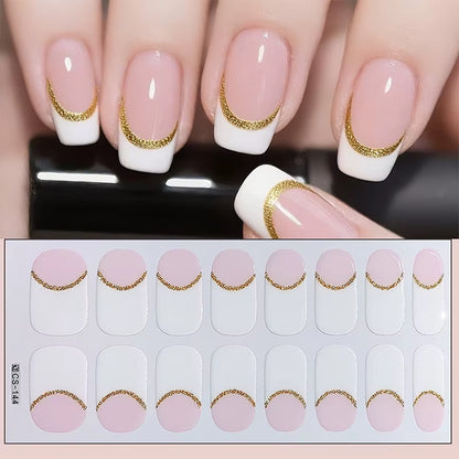 14/16Tips Full Cover Gradient Nail Stickers Multi Color Self Adhesive Slider No Need UV Lamp Cured Press on Nail Decal