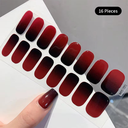 14/16Tips Full Cover Gradient Nail Stickers Multi Color Self Adhesive Slider No Need UV Lamp Cured Press on Nail Decal