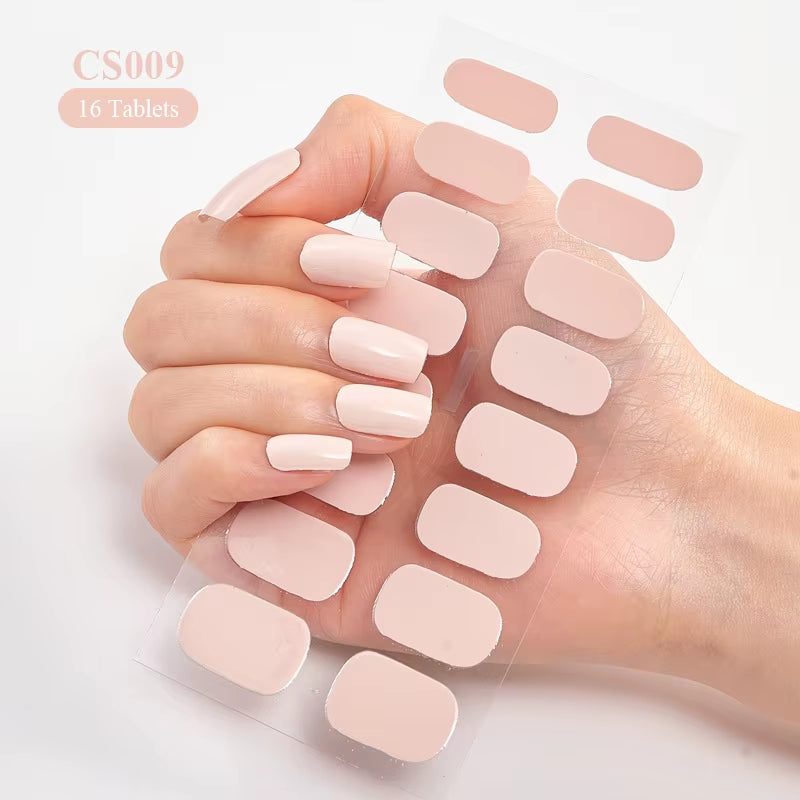 14/16Tips Full Cover Gradient Nail Stickers Multi Color Self Adhesive Slider No Need UV Lamp Cured Press on Nail Decal
