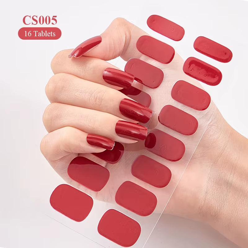 14/16Tips Full Cover Gradient Nail Stickers Multi Color Self Adhesive Slider No Need UV Lamp Cured Press on Nail Decal