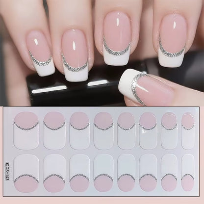 14/16Tips Full Cover Gradient Nail Stickers Multi Color Self Adhesive Slider No Need UV Lamp Cured Press on Nail Decal