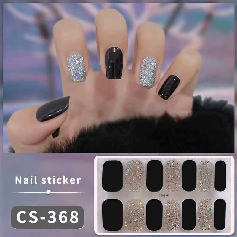 14/16Tips Full Cover Gradient Nail Stickers Multi Color Self Adhesive Slider No Need UV Lamp Cured Press on Nail Decal