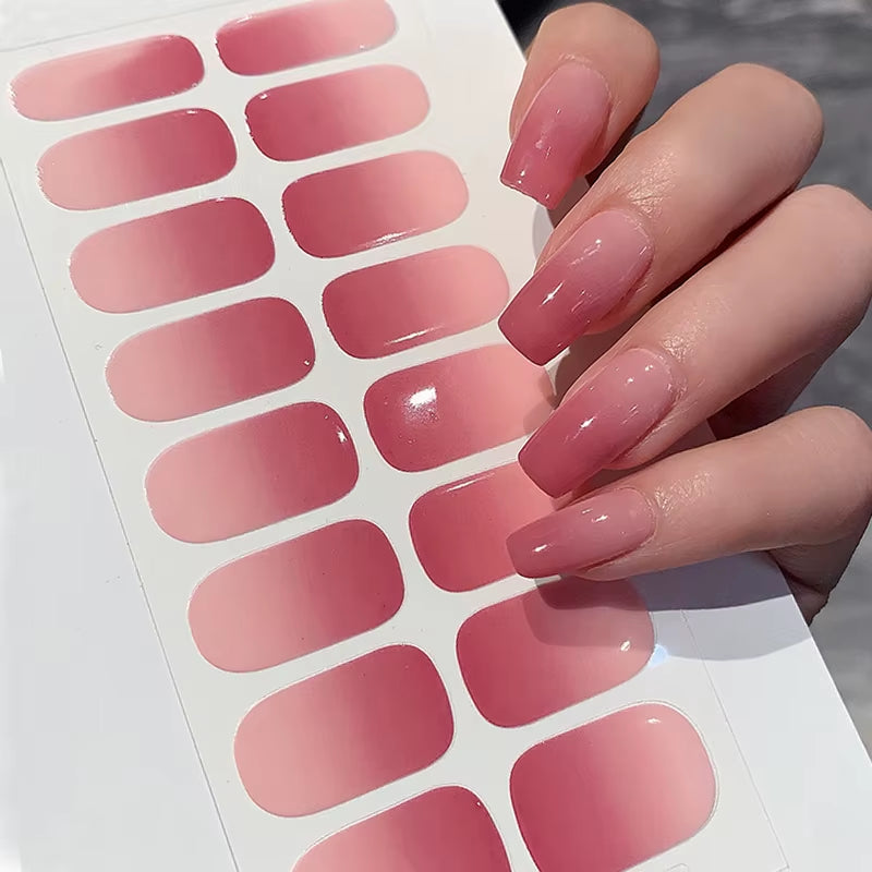 14/16Tips Full Cover Gradient Nail Stickers Multi Color Self Adhesive Slider No Need UV Lamp Cured Press on Nail Decal