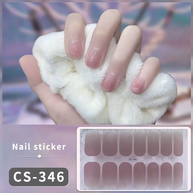 14/16Tips Full Cover Gradient Nail Stickers Multi Color Self Adhesive Slider No Need UV Lamp Cured Press on Nail Decal