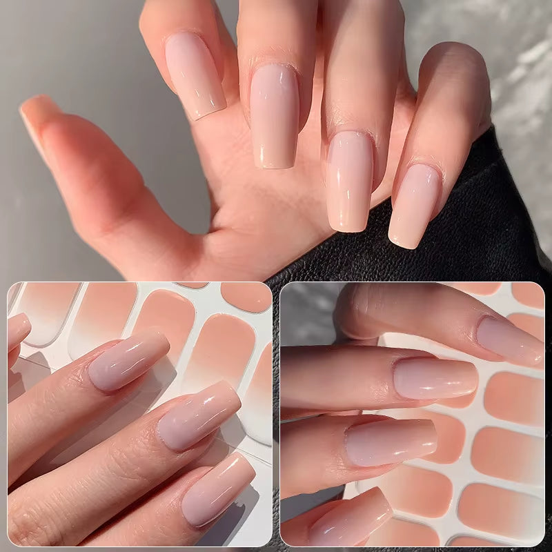 14/16Tips Full Cover Gradient Nail Stickers Multi Color Self Adhesive Slider No Need UV Lamp Cured Press on Nail Decal