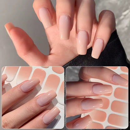 14/16Tips Full Cover Gradient Nail Stickers Multi Color Self Adhesive Slider No Need UV Lamp Cured Press on Nail Decal