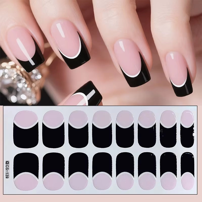 14/16Tips Full Cover Gradient Nail Stickers Multi Color Self Adhesive Slider No Need UV Lamp Cured Press on Nail Decal