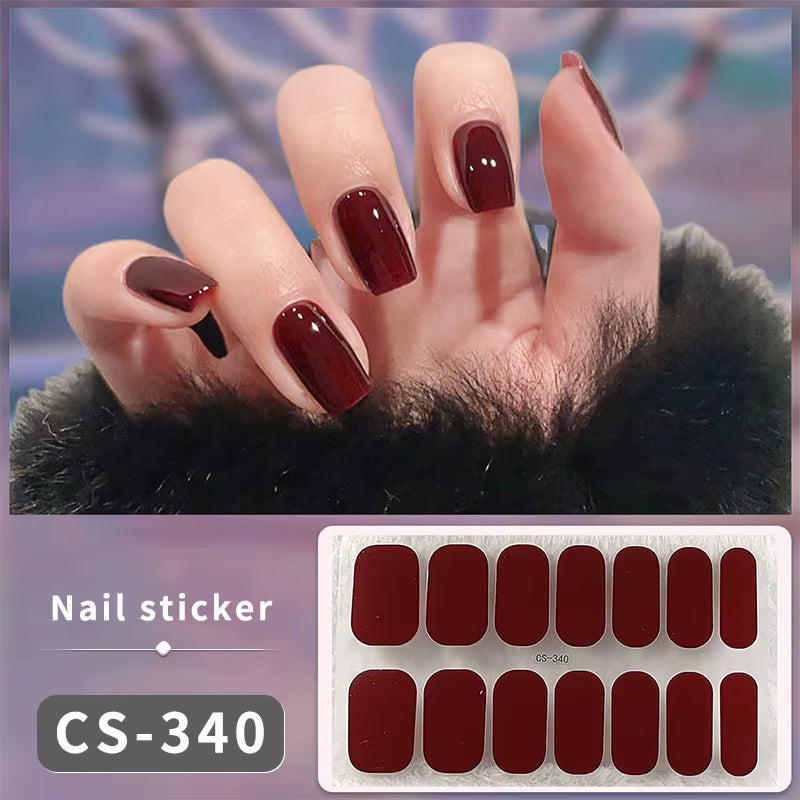 14/16Tips Full Cover Gradient Nail Stickers Multi Color Self Adhesive Slider No Need UV Lamp Cured Press on Nail Decal